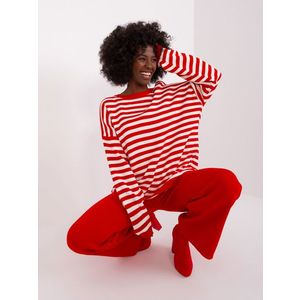 Červený a ecru pletený komplet s kalhotami obraz