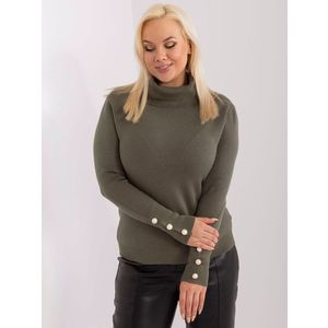 Khaki dámský svetr s žebrovaným rolákem plus size obraz