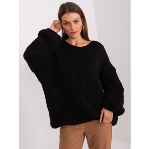 Černý pletený svetr s výstřihem z RUE PARIS obraz