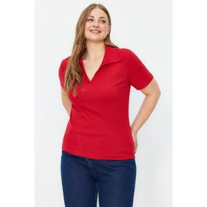 Trendyol Curve Red Ribbed Knitted Blouse obraz