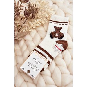Mládežnické teplé ponožky s medvídkem, bílé a hnědé obraz
