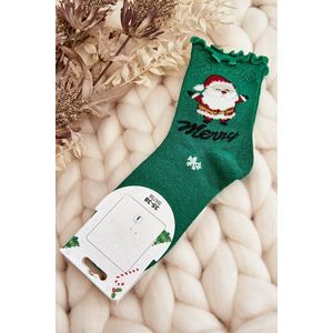 Dámské lesklé vánoční ponožky s Santa Clausem, zelené obraz