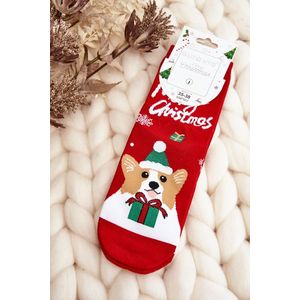 Dámské vánoční ponožky se psem, červené obraz