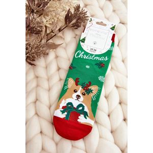 Dámské vánoční ponožky se psem, zelené obraz