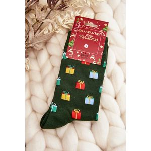 Pánské bavlněné vánoční vzory ponožek tmavě zelené obraz