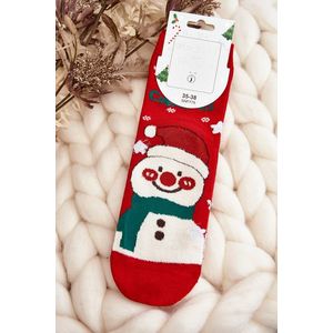 Dámské vánoční ponožky se sněhulákem červené obraz