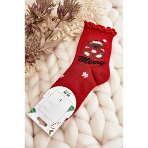 Dámské lesklé vánoční ponožky s červeným medvídkem obraz