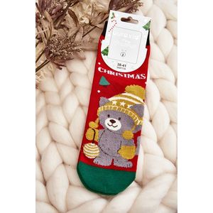Dámské vánoční ponožky s medvídkem, červené obraz