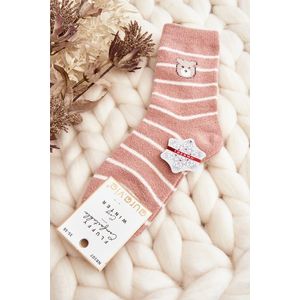 Dámské teplé pruhované ponožky s medvídkem, růžové obraz
