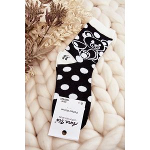 Dámské neladící ponožky s medvídkem, bílé a černé obraz
