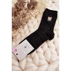 Vzorované dámské ponožky s medvídkem, černé obraz