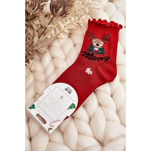 Dámské lesklé vánoční ponožky s červenými soby obraz