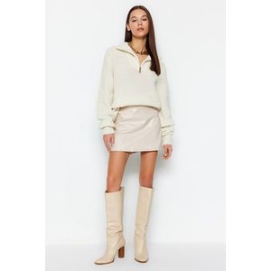 Trendyol Beige Faux Leather A-line Mini Length Woven Skirt obraz