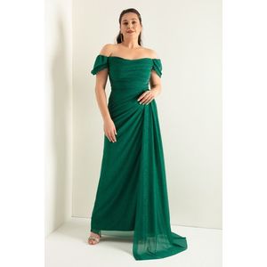 Lafaba Dámské smaragdově zelené lodičkový výstřih přehodil štěrbinu dlouhé stříbřité večerní šaty obraz