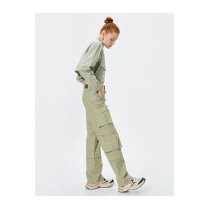 Koton Cargo kalhoty s vysokým pasem rovný dlouhý střih kapsy vrstvená bavlna - Nora Jean obraz