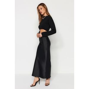 Trendyol černá saténová maxi sukně s mořským střihem obraz
