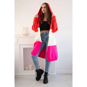 Pruhovaný svetr s kapucí červený+ecru+růžový obraz