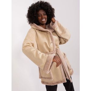 Béžový krátký zimní kabát s kapucí obraz