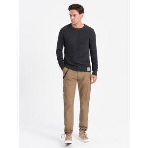 Ombre Men's pants with cargo pockets and leg hem - warm brown obraz