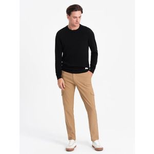 Ombre Men's REGULAR fabric pants with cargo pockets - light brown obraz