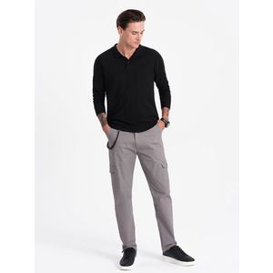 Ombre Men's pants with cargo pockets and leg hem - grey obraz