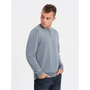 Ombre Washed men's sweatshirt with decorative stitching at the neckline - light blue obraz