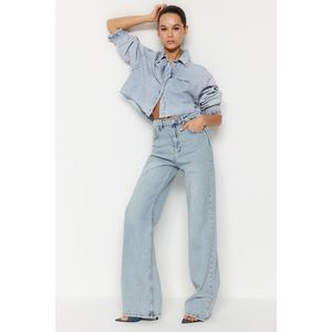 Trendyol modré bledé efekt vintage vysoký pas široké nohavice džíny obraz