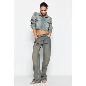 Trendyol modré světlé efekt vintage džíny s nízkým pasem a širokými nohavicemi obraz