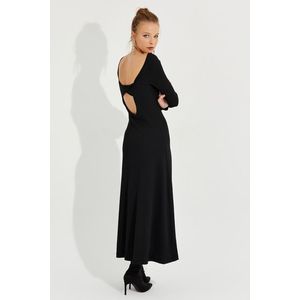 Cool & sexy dámské černé zadní detailní košilky midi šaty obraz