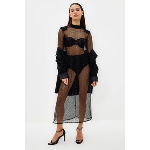 Trendyol Black Padded Sequin Transparent Elegant Evening Dress obraz
