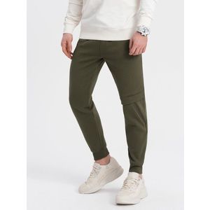 Ombre Men's sweatpants with stitching and leg zipper - olive obraz