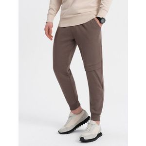Ombre Men's sweatpants with stitching and zipper on leg - brown obraz