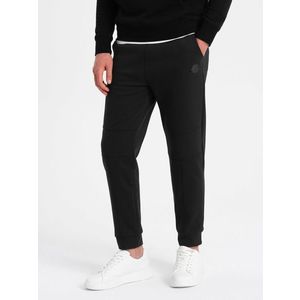 Ombre Men's sweatpants with stitching on the legs - black obraz