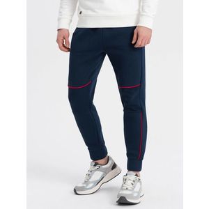 Ombre Men's sweatpants with contrast stitching - navy blue obraz
