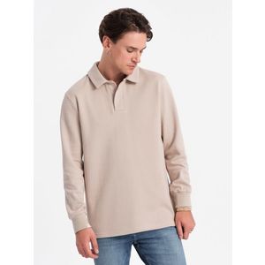 Ombre Men's structured knit polo collar sweatshirt - beige obraz