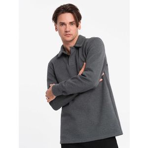 Ombre Men's structured knit polo collar sweatshirt - graphite melange obraz