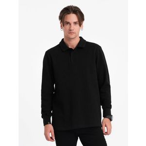 Ombre Men's structured knit polo collar sweatshirt - black obraz