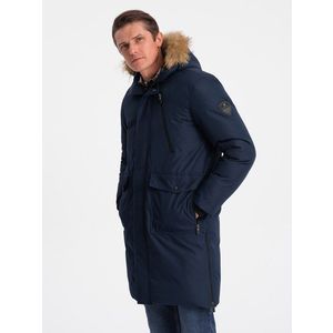 Ombre Alaskan men's winter jacket with detachable fur from the hood - navy blue obraz