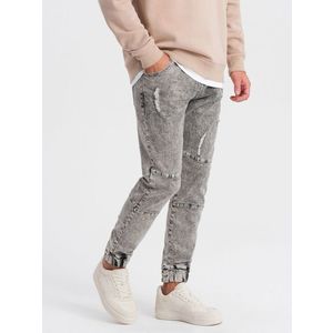 Ombre Men's marbled JOGGERS pants with rubbed edges - gray obraz