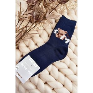 Teplé bavlněné ponožky s medvídkem, tmavě modrá obraz