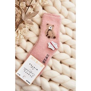 Dětské kožešinové ponožky s medvídkem, růžové obraz