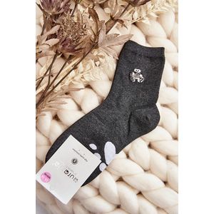 Dámské bavlněné ponožky s nášivkou medvídka, tmavě šedé obraz
