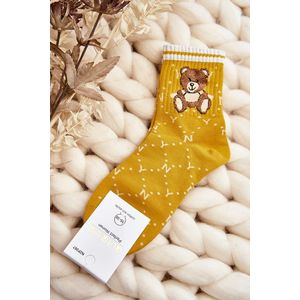 Vzorované dámské ponožky s medvídkem, žluté obraz