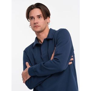 Ombre Men's structured knit polo collar sweatshirt - dark blue obraz