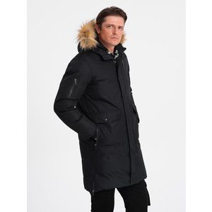Ombre Alaskan men's winter jacket with detachable fur from the hood - black obraz
