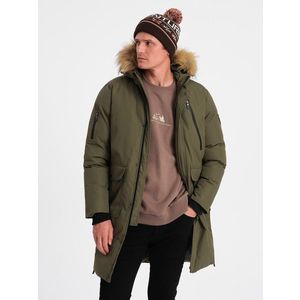 Ombre Alaskan men's winter jacket with detachable fur from the hood - dark olive green obraz