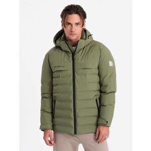 Ombre Men's winter jacket with detachable hood - olive obraz