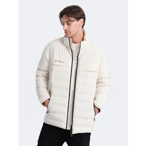 Ombre Men's winter jacket with detachable hood - cream obraz