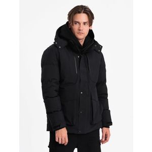 Ombre Men's winter jacket with detachable hood and cargo pockets - black obraz