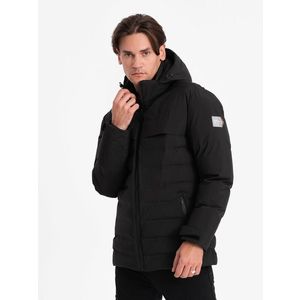 Ombre Men's winter jacket with detachable hood - black obraz